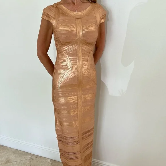 green emerald velvet dress Pink Gold Trim Knitted Bandage Dress– Beyazura.com main image 0